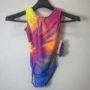 GK Elite kids Stellar Splash Bright Colored Gymnastics Tank Leotard AS NWT